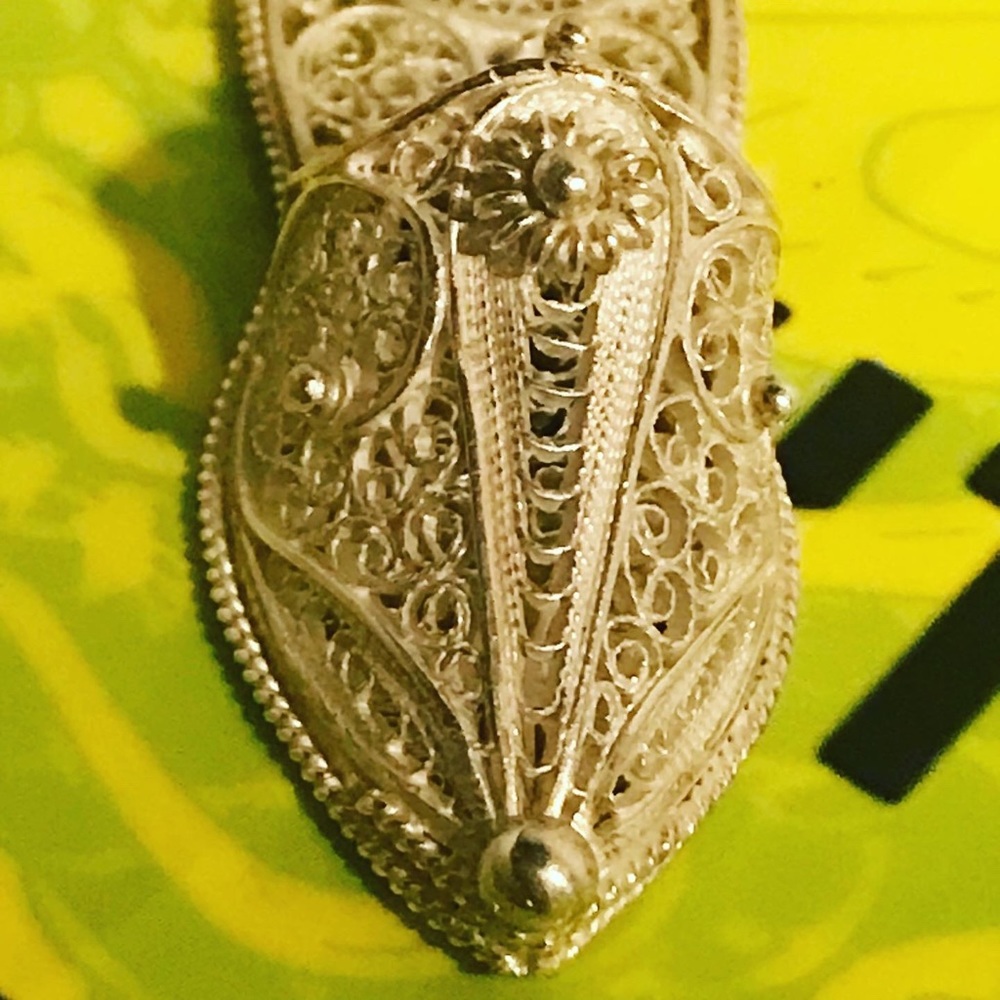 Special Holiday Gift - Handmade silver filigree slipper Pendant 2” long - Picture 2 of 5